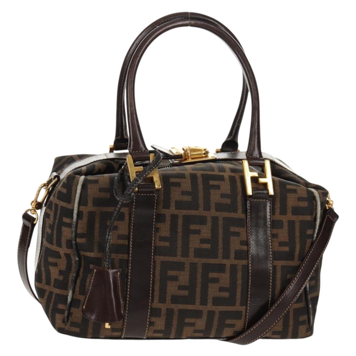 FENDI Zucca Canvas Hand Bag 2way Black Brown Auth 150372