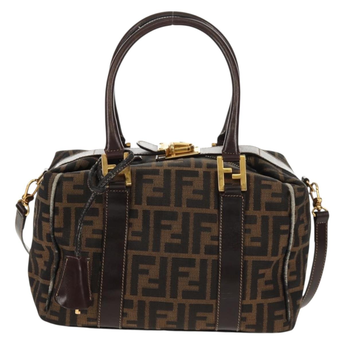 FENDI Zucca Canvas Hand Bag 2way Black Brown Auth 150372