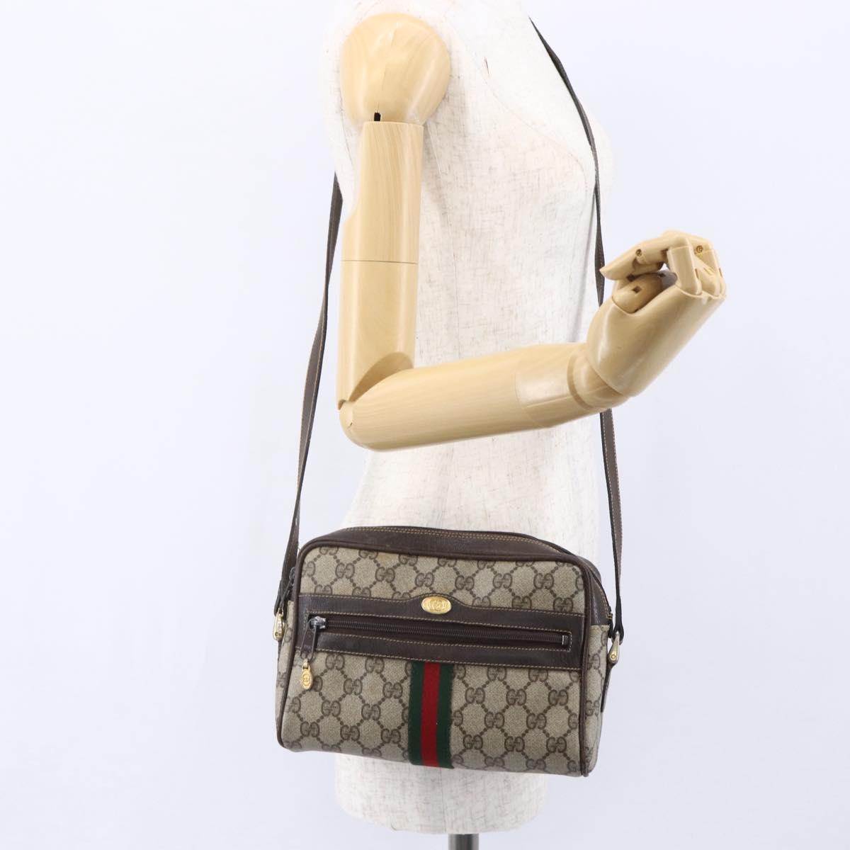 GUCCI GG Supreme Web Sherry Line Shoulder Bag PVC Beige Gold 010 378 Auth 150379