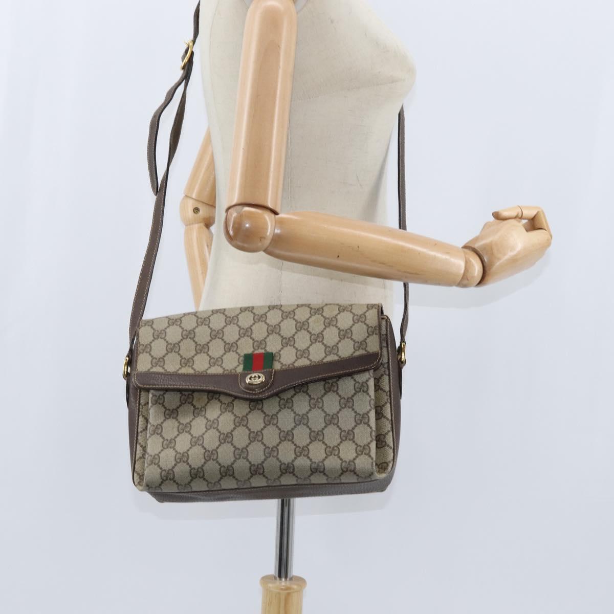 GUCCI GG Supreme Web Sherry Line Bag PVC Beige Gold 904 02 084 Auth 150380