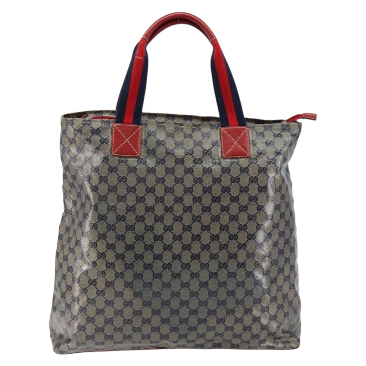 GUCCI GG Crystal Tote Bag Coated Canvas Navy Gold 131233 Auth 150381