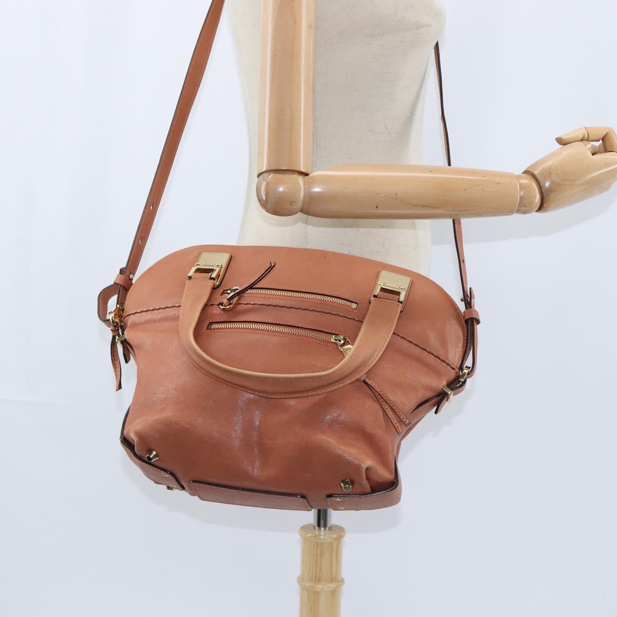 Chloe Angie Hand Bag Leather 2way Brown Gold Auth 150382