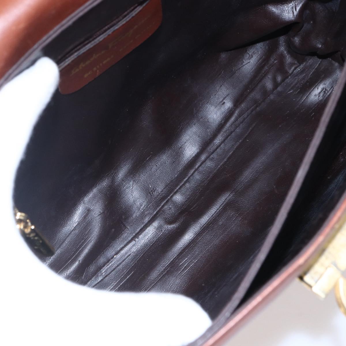 Salvatore Ferragamo Gancini Hand Bag Leather Brown Gold Auth 150384