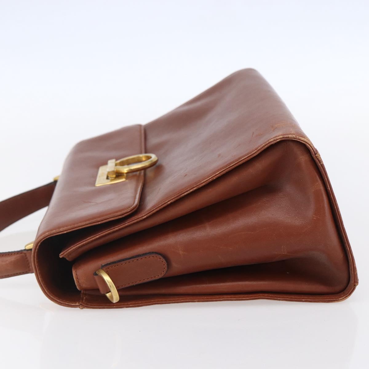Salvatore Ferragamo Gancini Hand Bag Leather Brown Gold Auth 150384