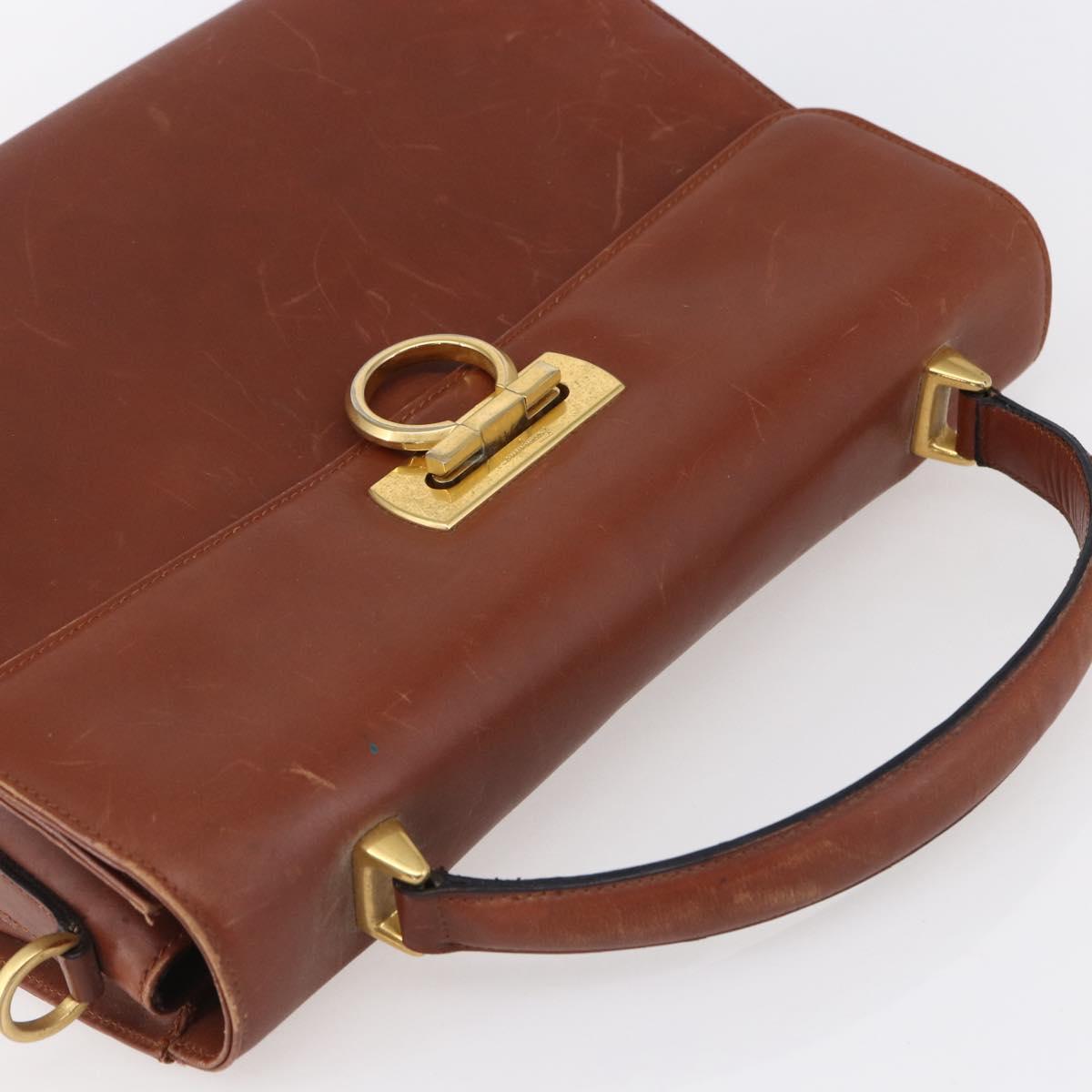 Salvatore Ferragamo Gancini Hand Bag Leather Brown Gold Auth 150384