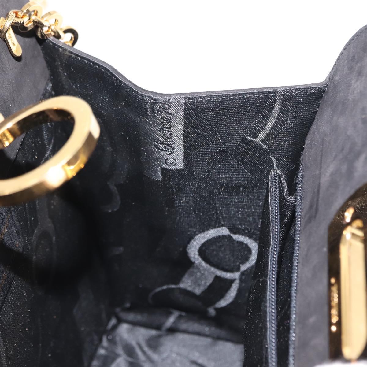Salvatore Ferragamo Chain Gancini Shoulder Bag Suede Black Gold Auth 150385