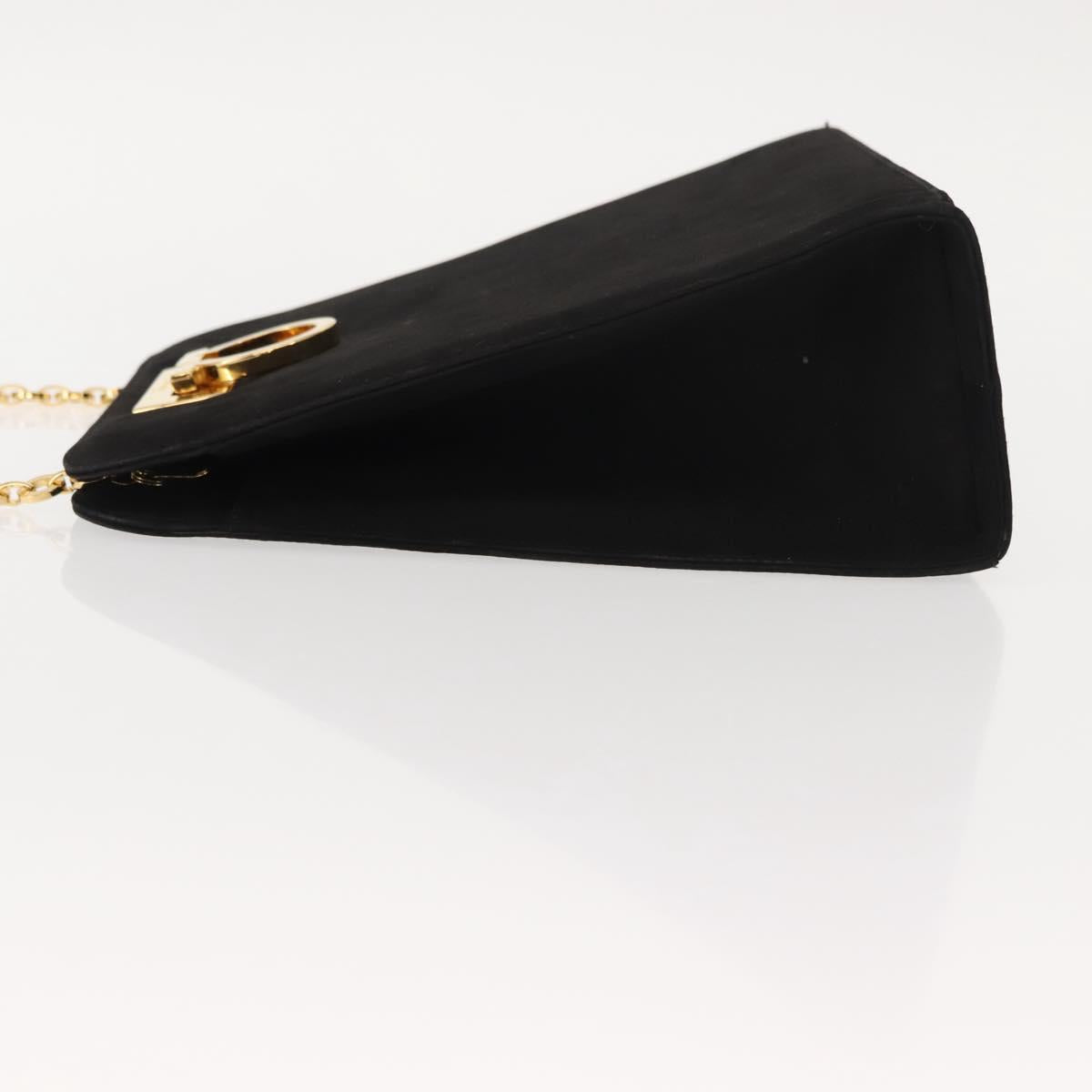 Salvatore Ferragamo Chain Gancini Shoulder Bag Suede Black Gold Auth 150385