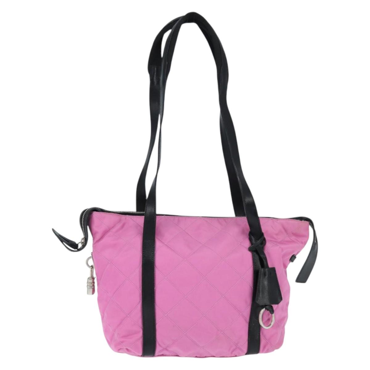 PRADA Shoulder Bag Nylon Pink Silver Auth 150388