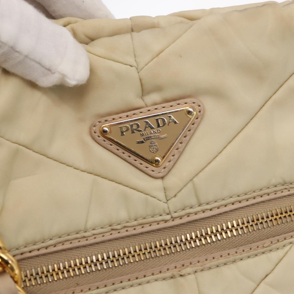 PRADA Chain Tote Bag Nylon Ivory Gold Auth 150390