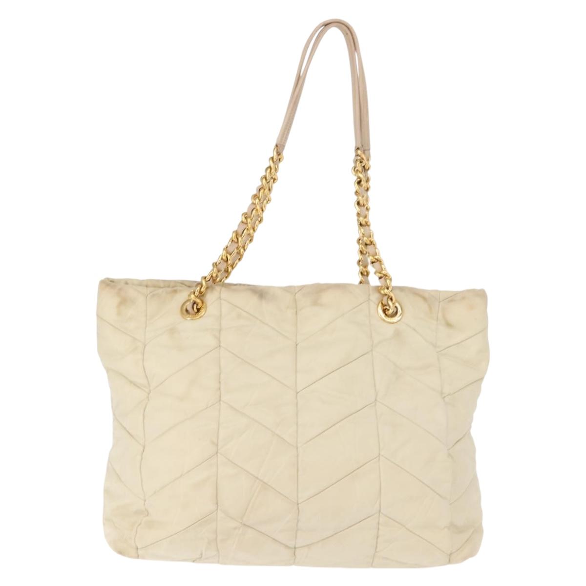 PRADA Chain Tote Bag Nylon Ivory Gold Auth 150390