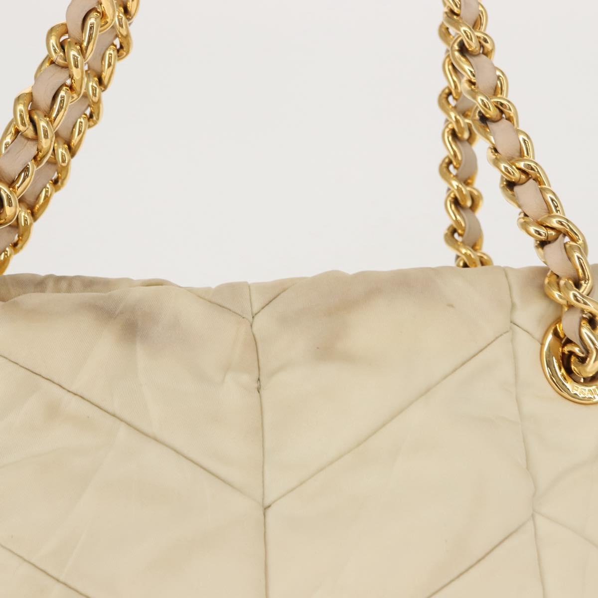PRADA Chain Tote Bag Nylon Ivory Gold Auth 150390