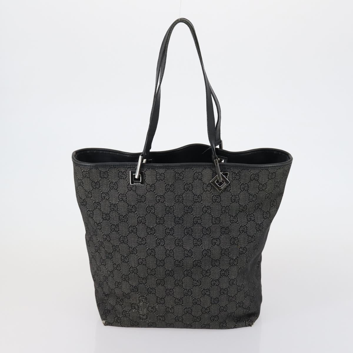 GUCCI GG Canvas Tote Bag 2 Set Light Blue Black Auth 150393