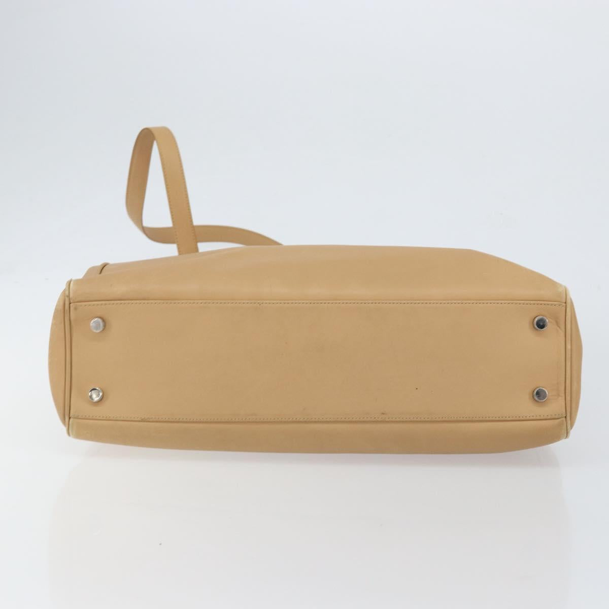 Salvatore Ferragamo Gancini Hand Bag Leather 2way Beige Silver Auth 150400