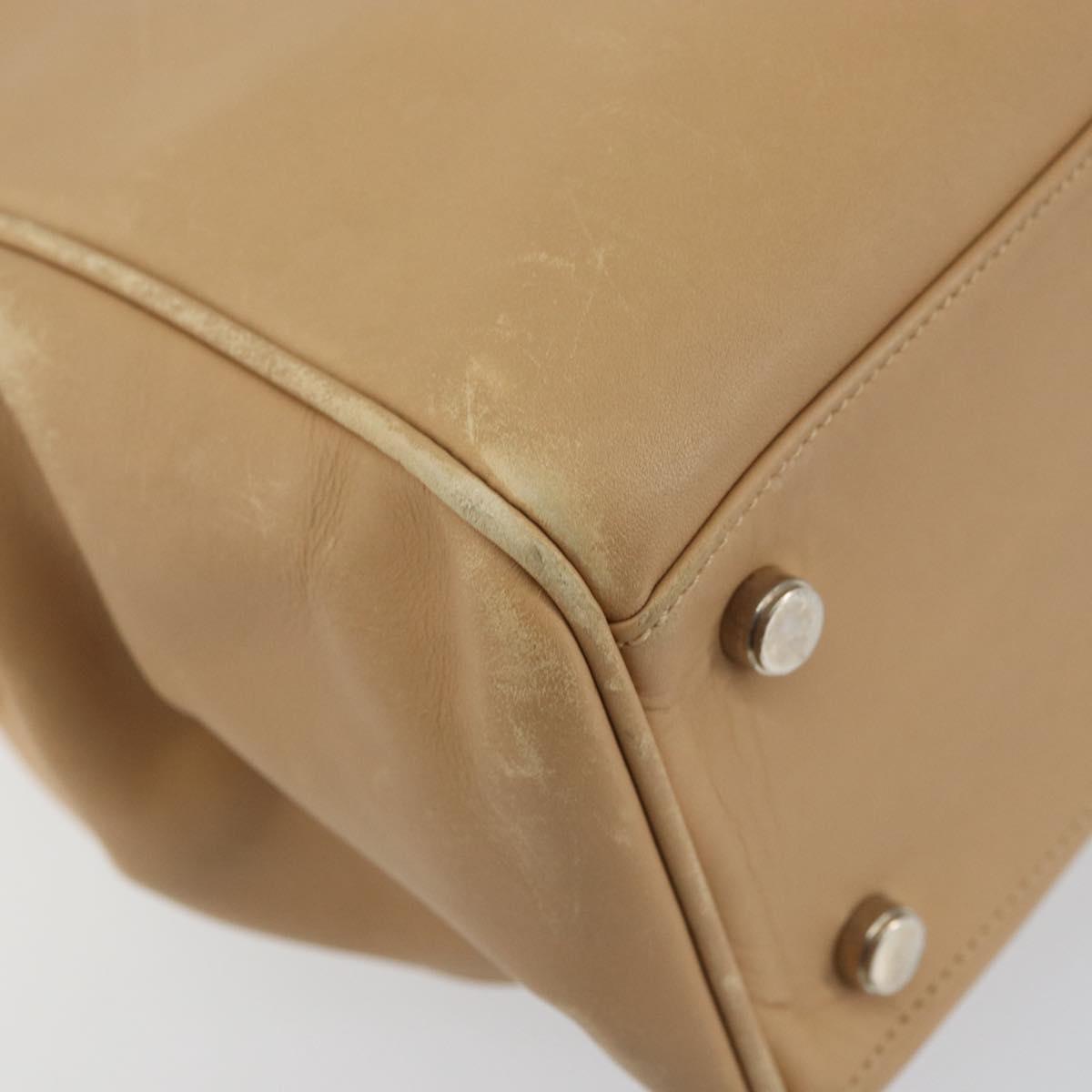 Salvatore Ferragamo Gancini Hand Bag Leather 2way Beige Silver Auth 150400