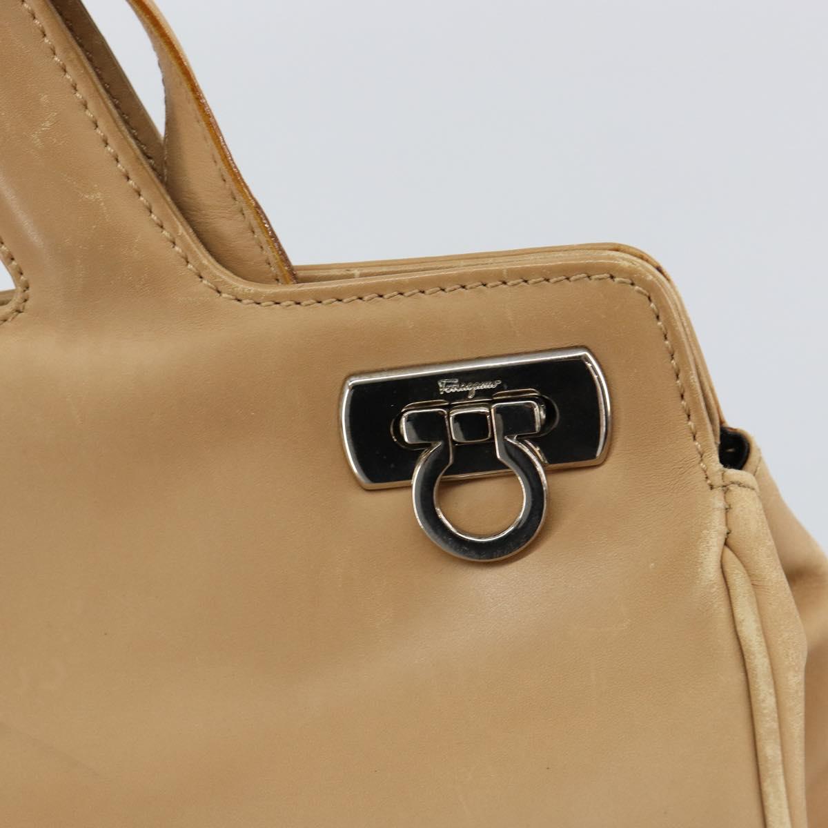 Salvatore Ferragamo Gancini Hand Bag Leather 2way Beige Silver Auth 150400