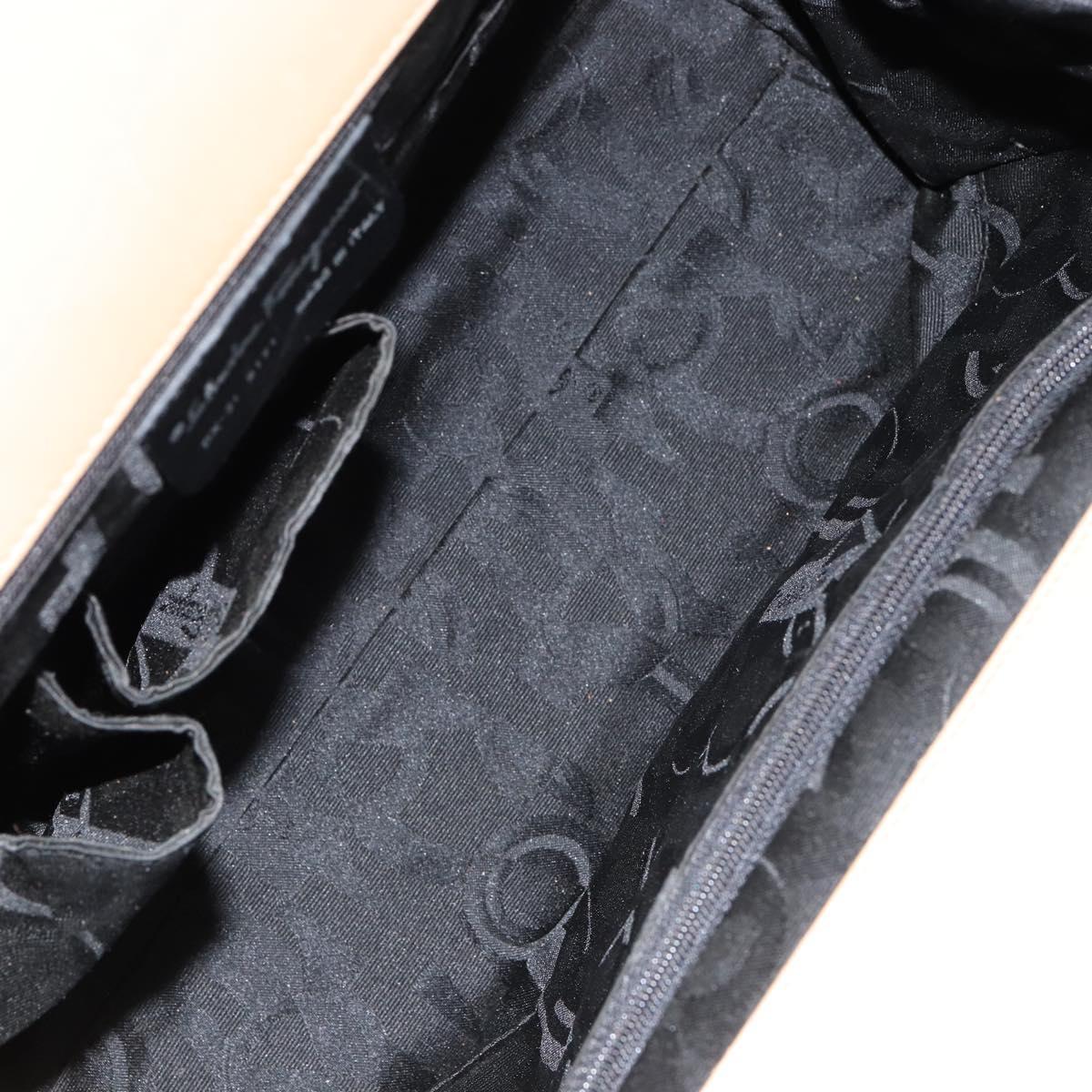 Salvatore Ferragamo Gancini Hand Bag Leather 2way Beige Silver Auth 150400