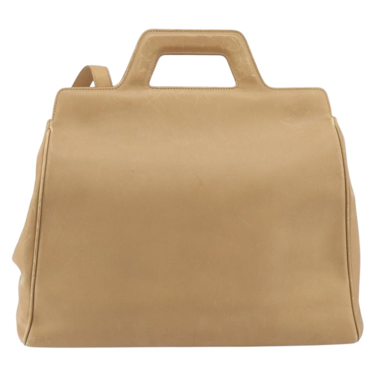 Salvatore Ferragamo Gancini Hand Bag Leather 2way Beige Silver Auth 150400