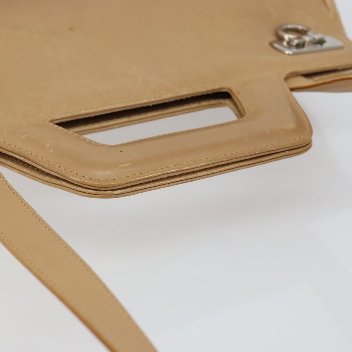 Salvatore Ferragamo Gancini Hand Bag Leather 2way Beige Silver Auth 150400