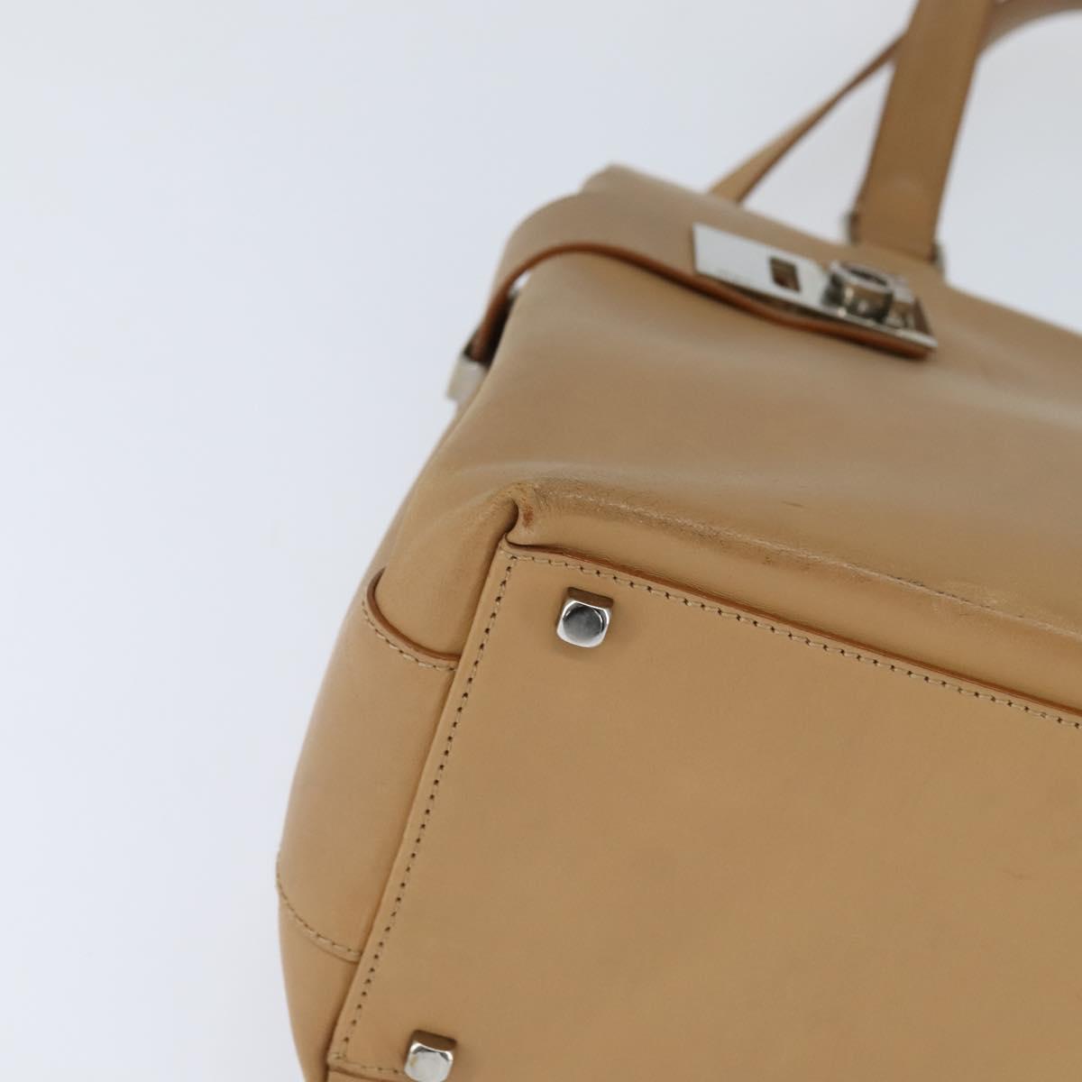 Salvatore Ferragamo Gancini Tote Bag Leather 2way Beige Gold Auth 150401