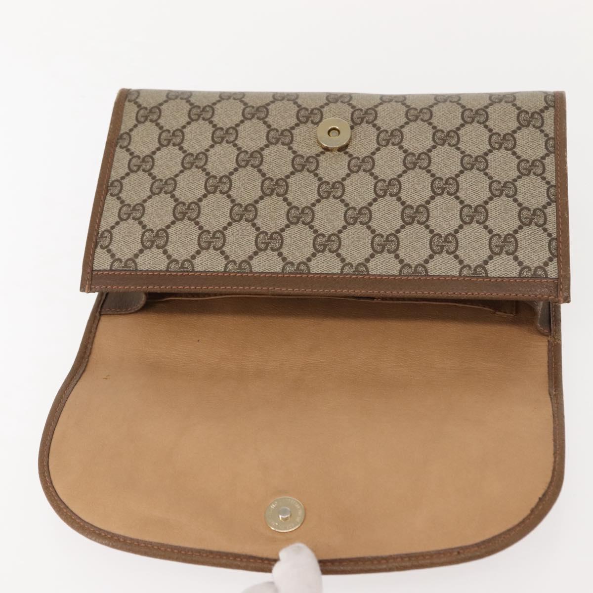 GUCCI GG Supreme Web Sherry Line Clutch Bag PVC Beige Gold 89 01 030 Auth 150407