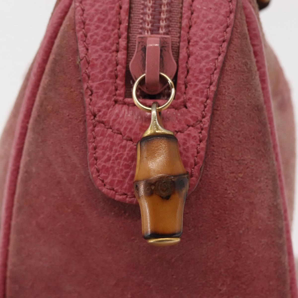 GUCCI Bamboo Mini Boston Bag Suede Pink Gold 007 122 0232 Auth 150408