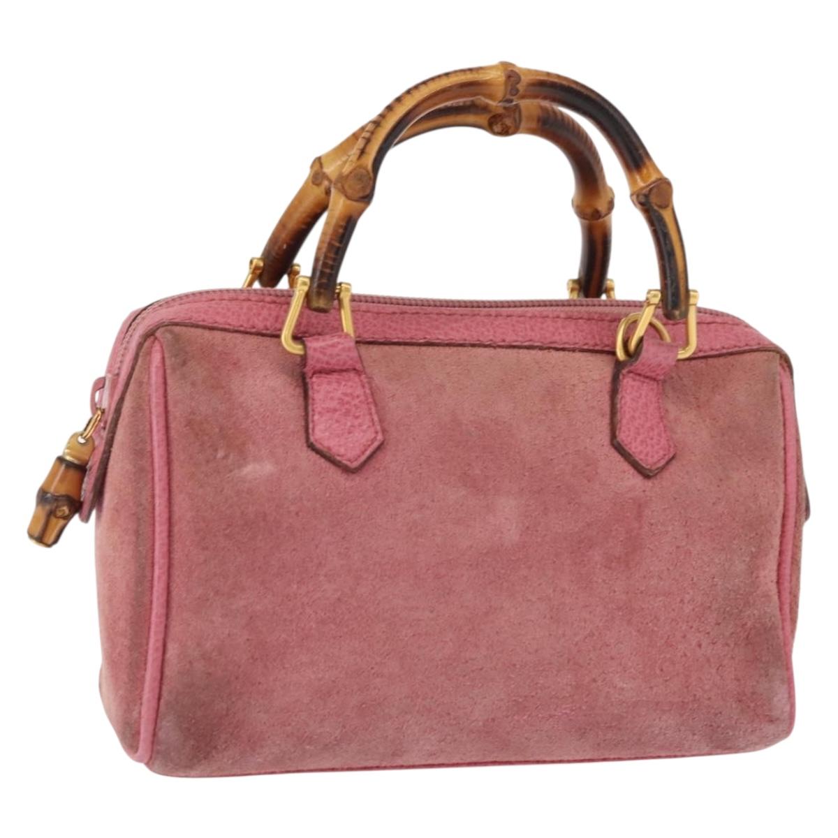GUCCI Bamboo Mini Boston Bag Suede Pink Gold 007 122 0232 Auth 150408