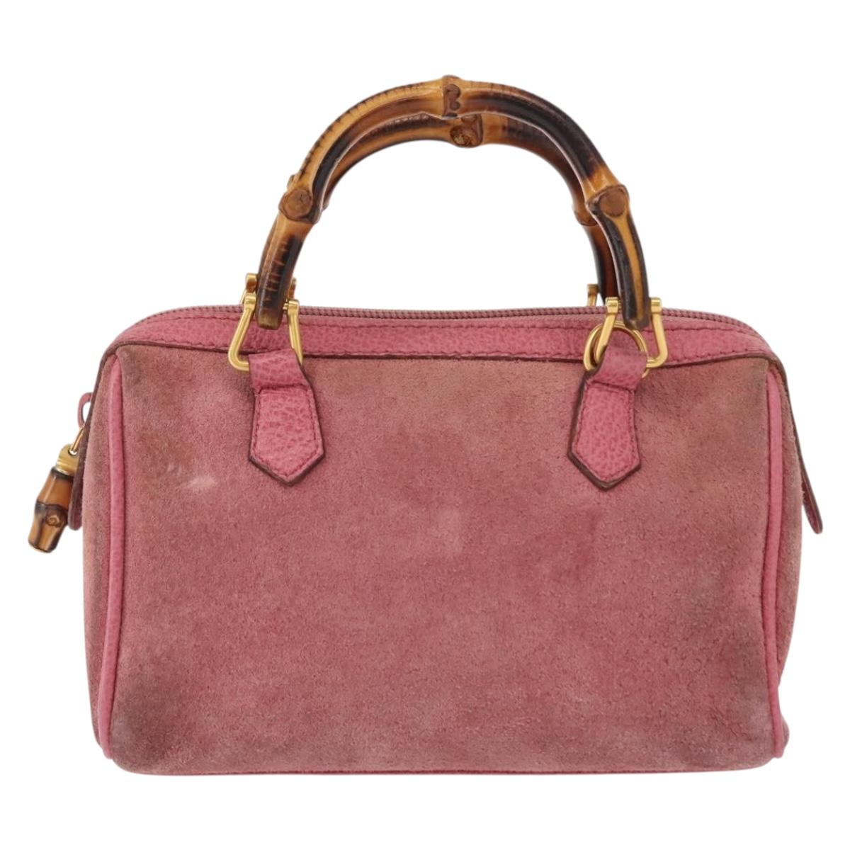 GUCCI Bamboo Mini Boston Bag Suede Pink Gold 007 122 0232 Auth 150408