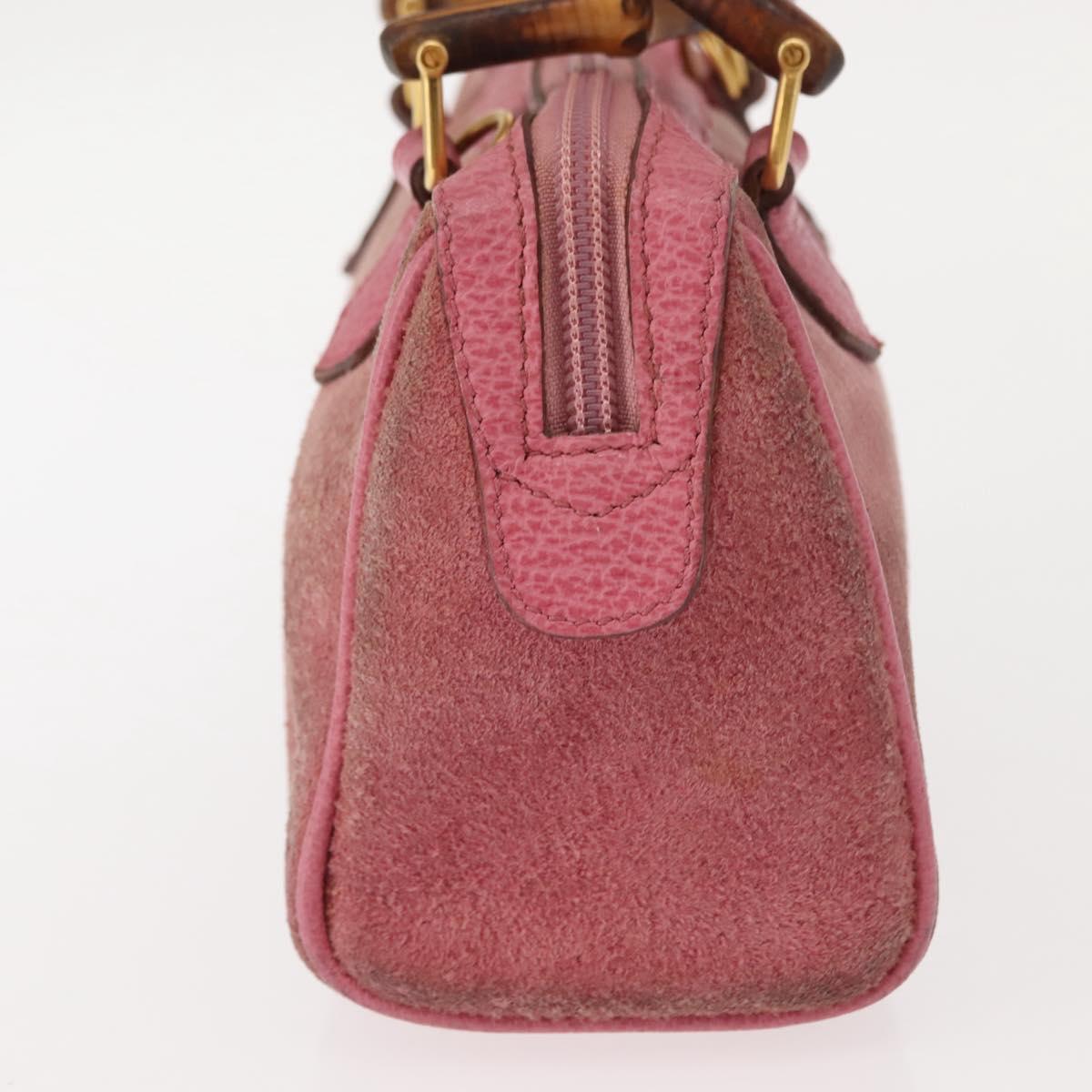 GUCCI Bamboo Mini Boston Bag Suede Pink Gold 007 122 0232 Auth 150408