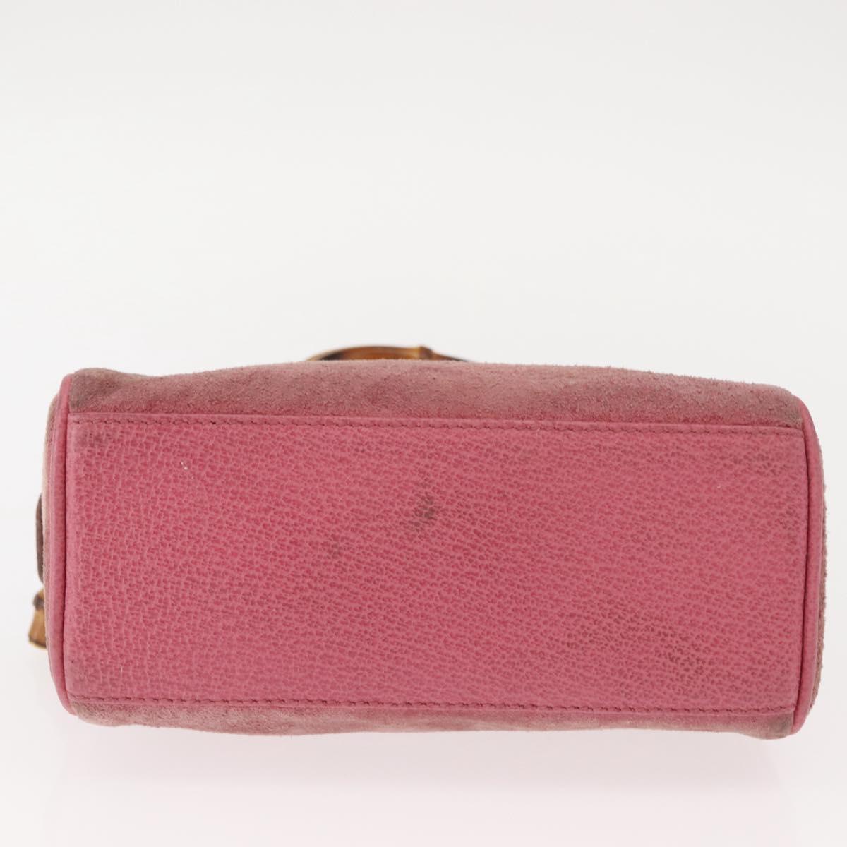 GUCCI Bamboo Mini Boston Bag Suede Pink Gold 007 122 0232 Auth 150408
