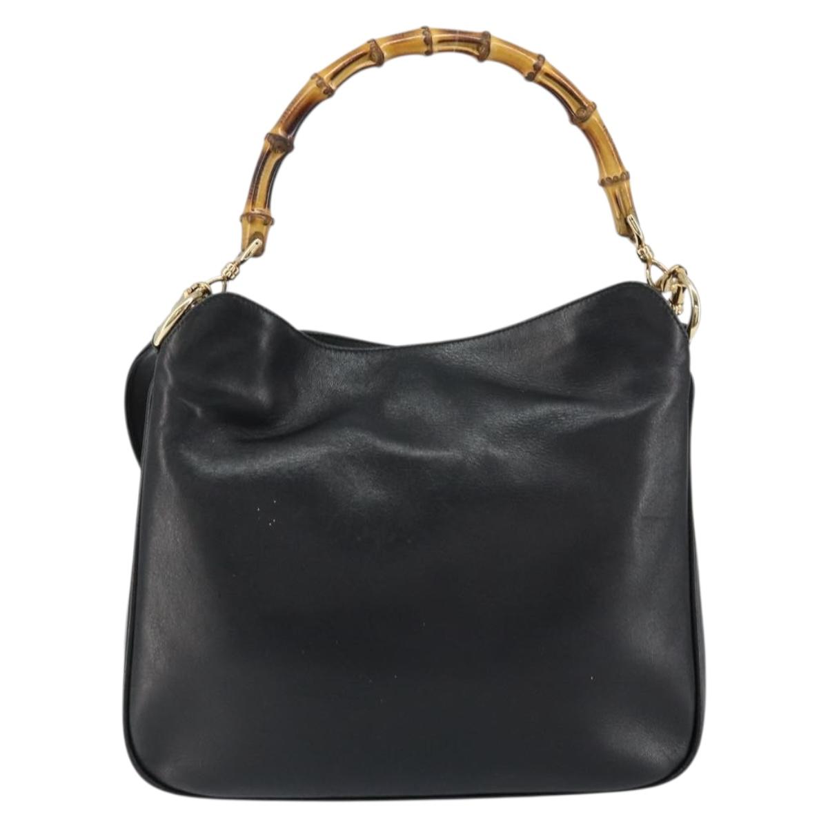 GUCCI Bamboo Shoulder Bag Leather Black Gold 001 3166 Auth 150409