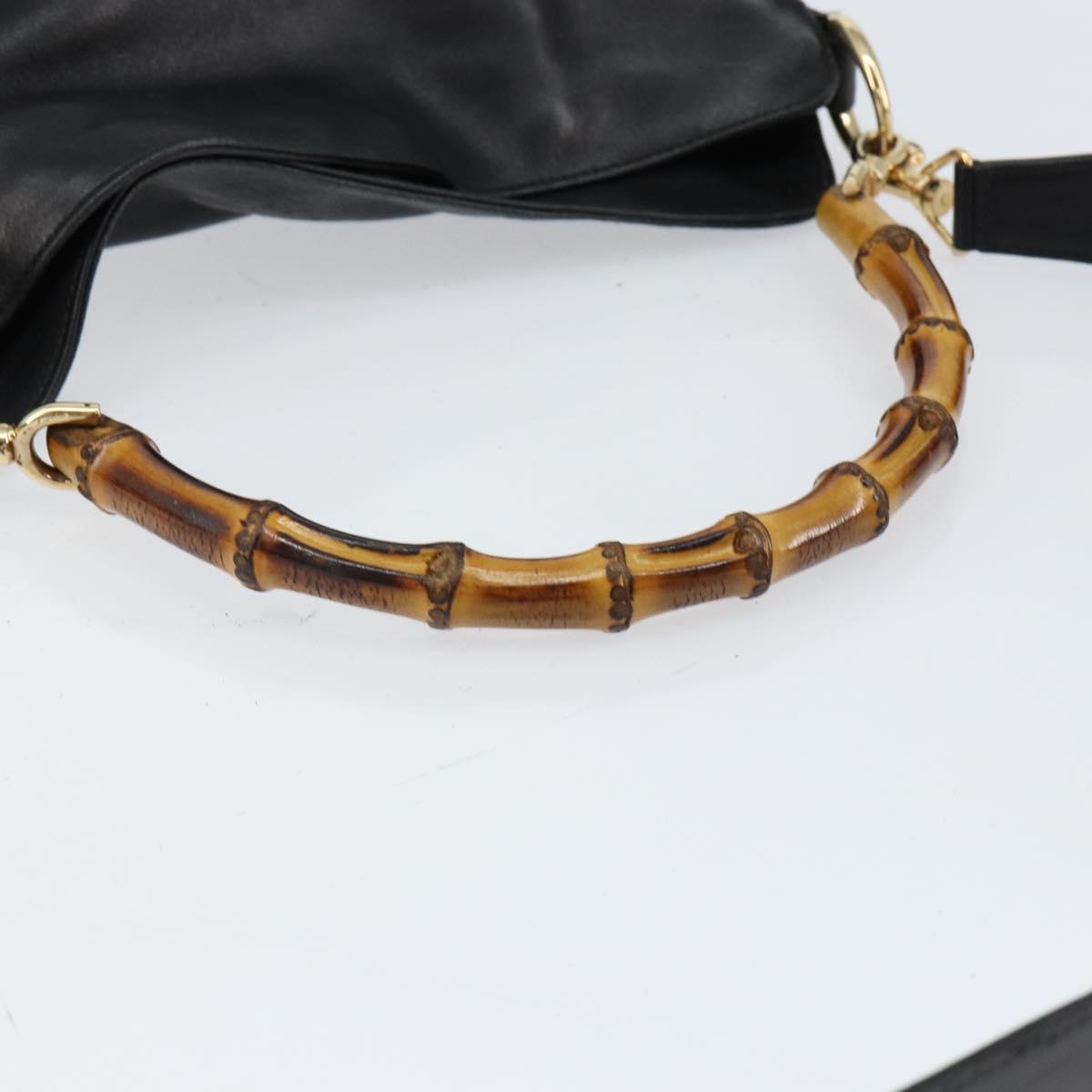 GUCCI Bamboo Shoulder Bag Leather Black Gold 001 3166 Auth 150409
