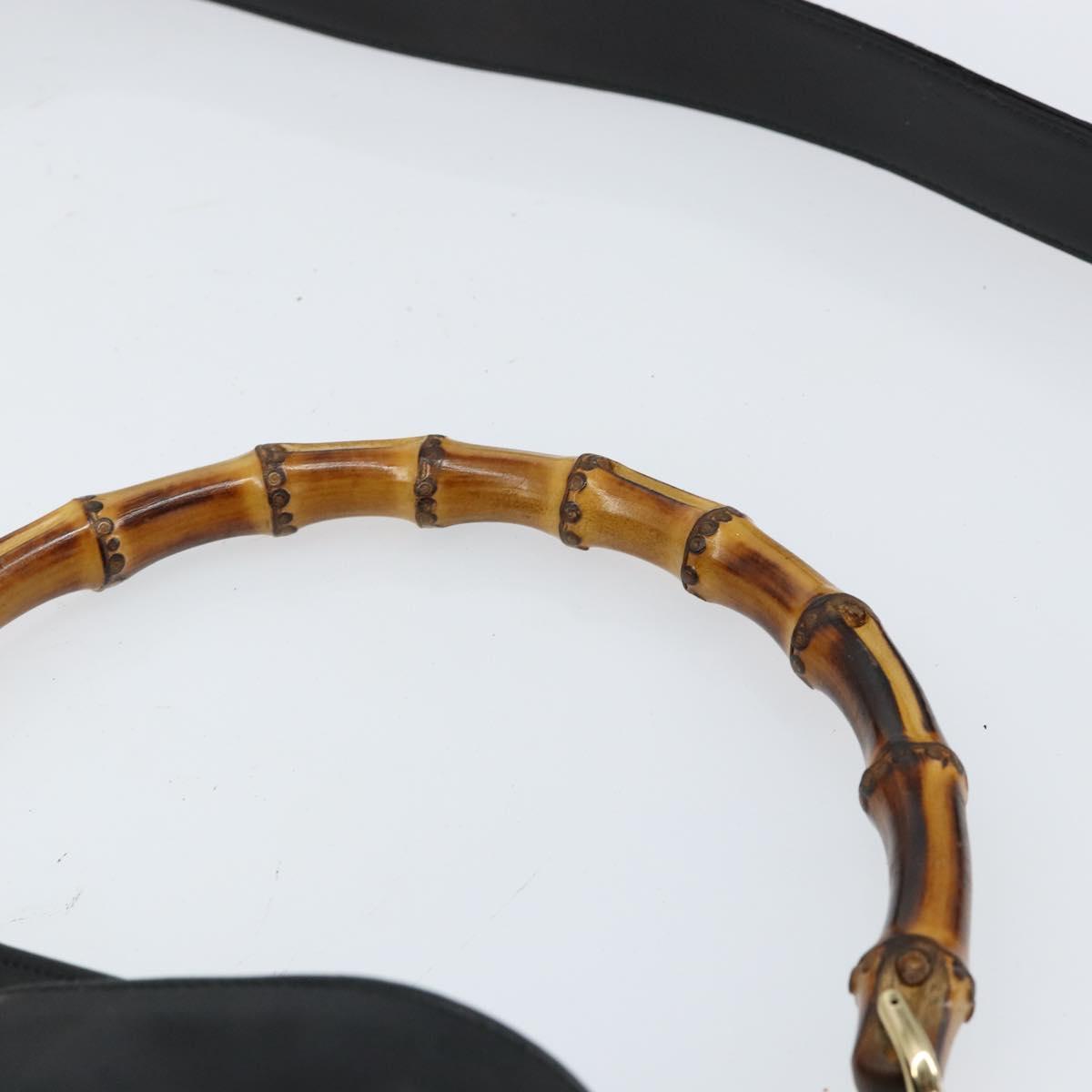 GUCCI Bamboo Shoulder Bag Leather Black Gold 001 3166 Auth 150409