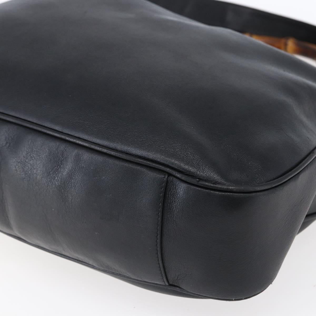 GUCCI Bamboo Shoulder Bag Leather 2way Black Gold 001 1998 1577 Auth 150410