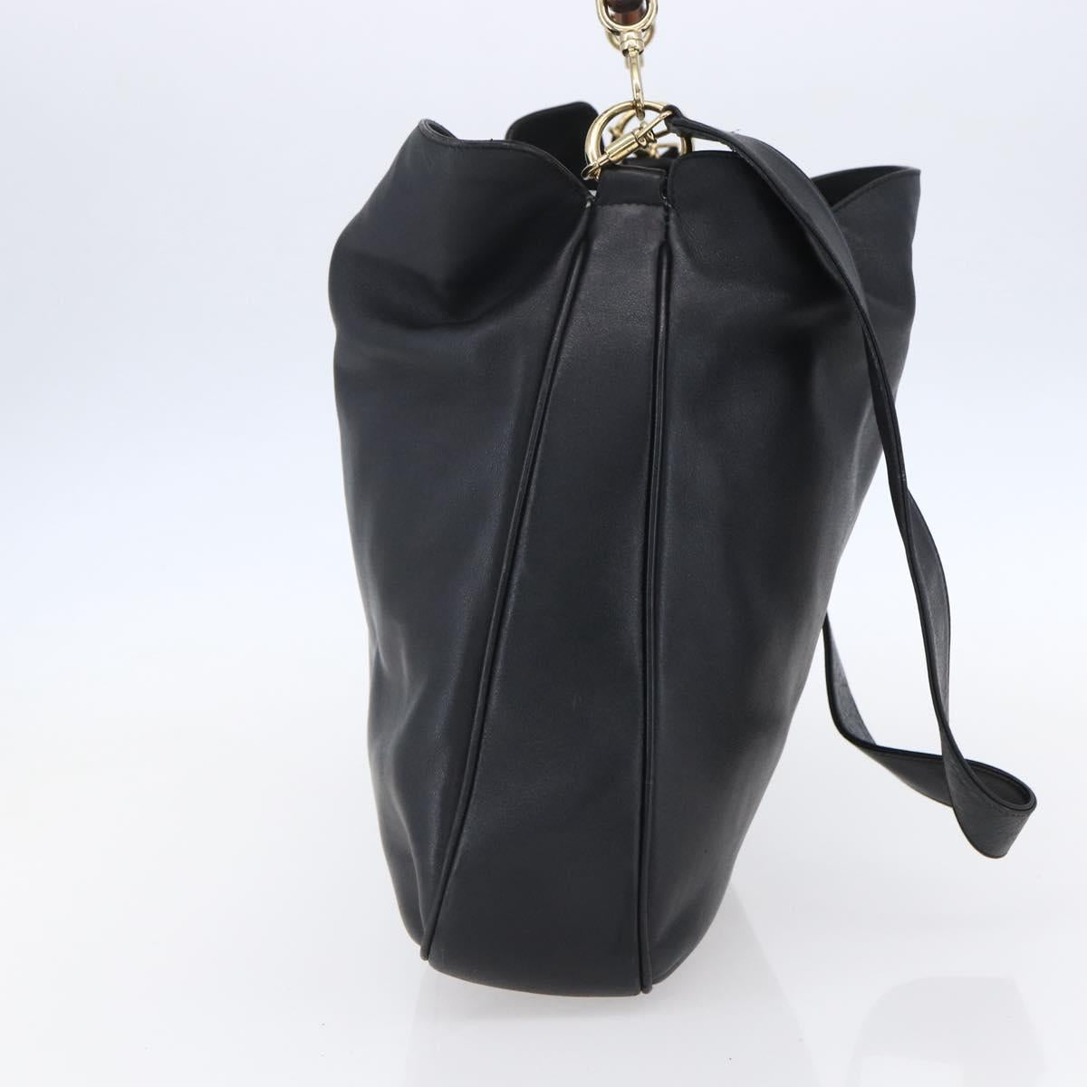 GUCCI Bamboo Shoulder Bag Leather 2way Black Gold 001 1998 1577 Auth 150410