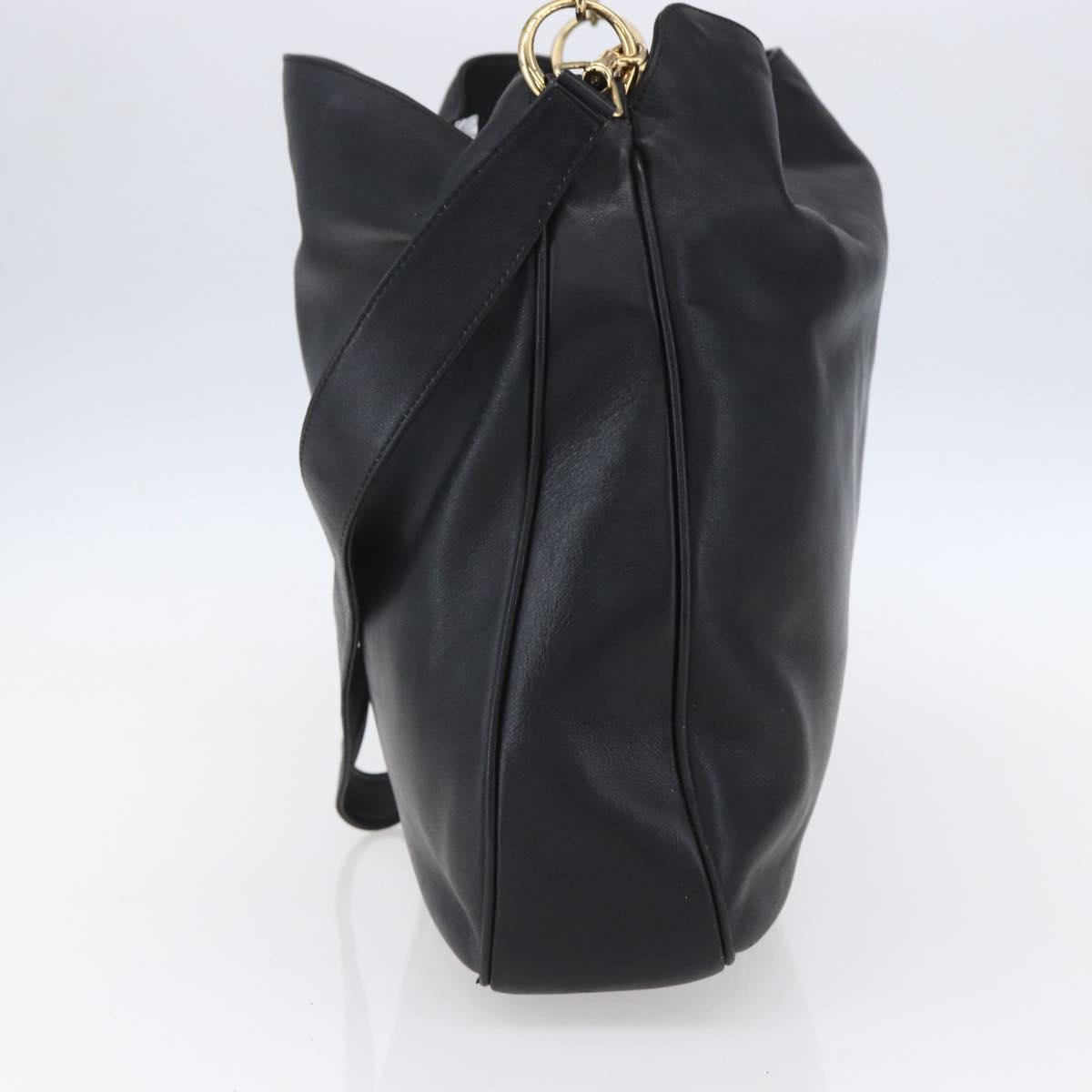 GUCCI Bamboo Shoulder Bag Leather 2way Black Gold 001 1998 1577 Auth 150410