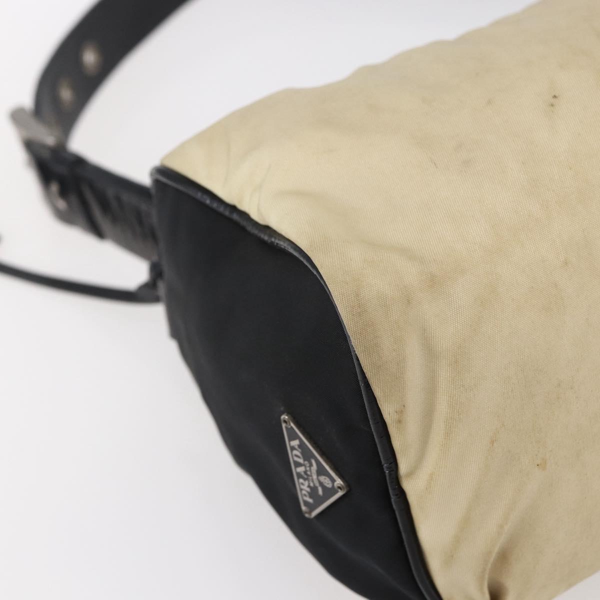 PRADA Shoulder Bag Nylon Beige Silver Auth 150411