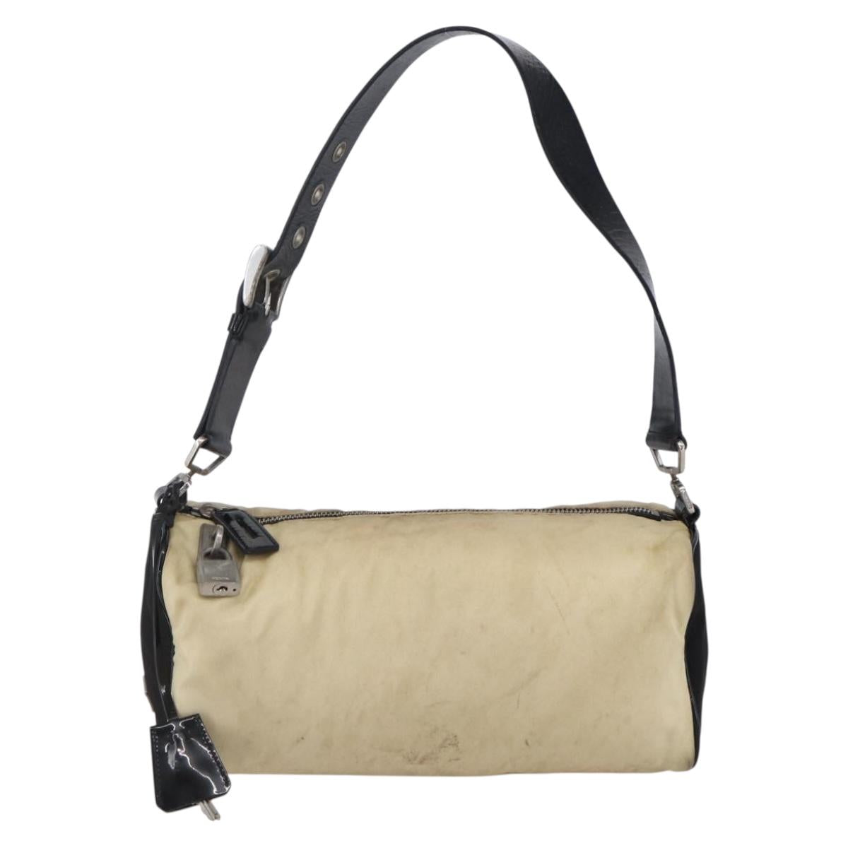 PRADA Shoulder Bag Nylon Beige Silver Auth 150411