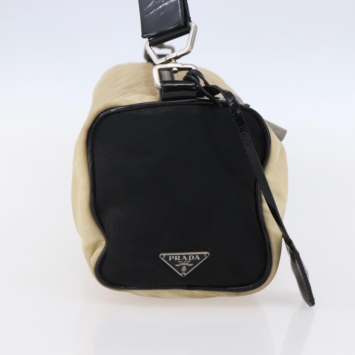 PRADA Shoulder Bag Nylon Beige Silver Auth 150411