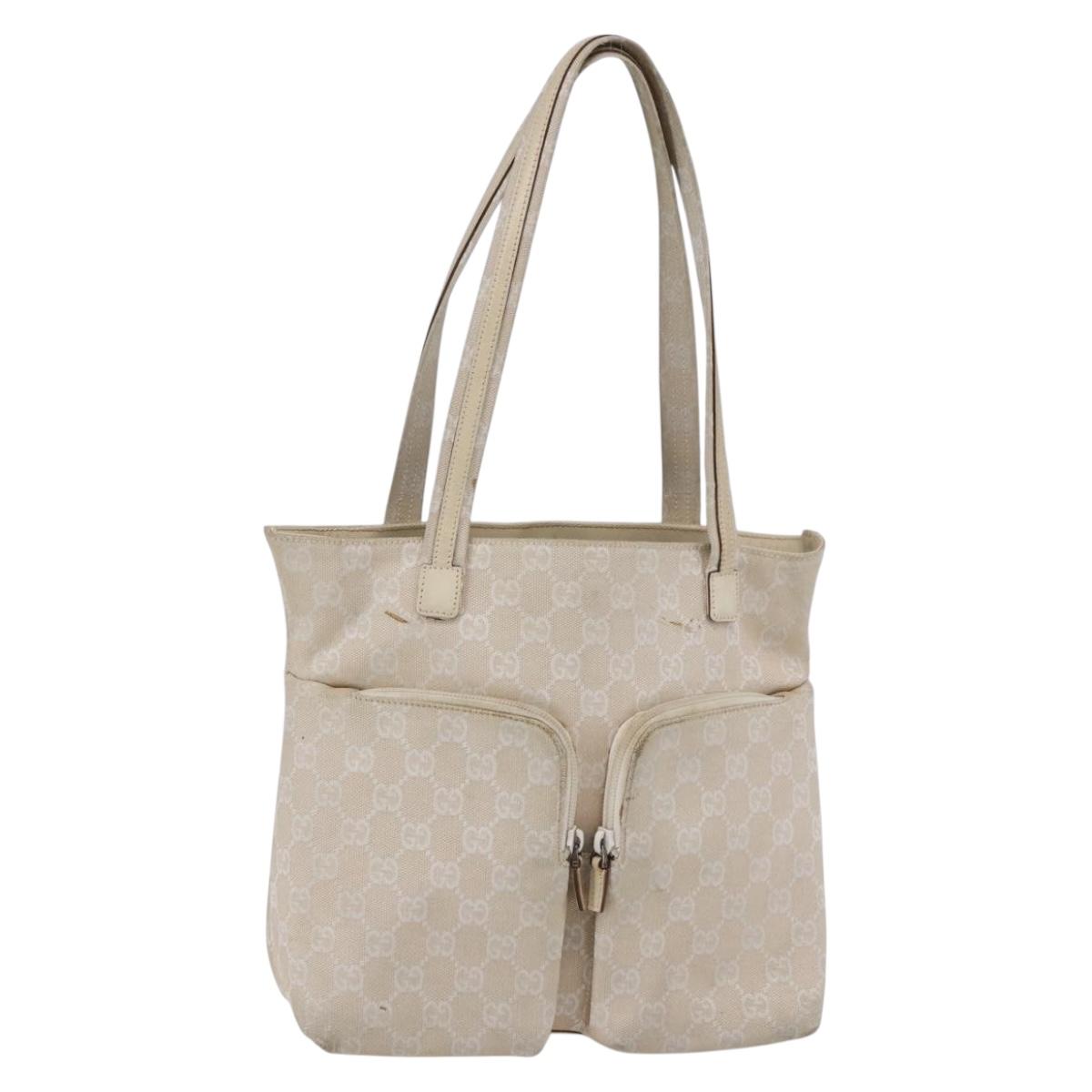 GUCCI GG Canvas Tote Bag Beige Silver 002 1076 2684 Auth 150426