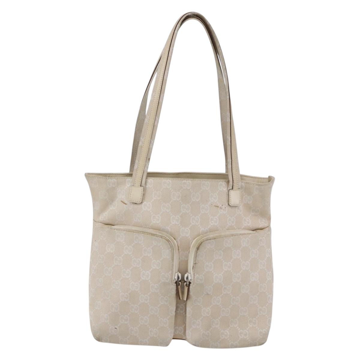 GUCCI GG Canvas Tote Bag Beige Silver 002 1076 2684 Auth 150426