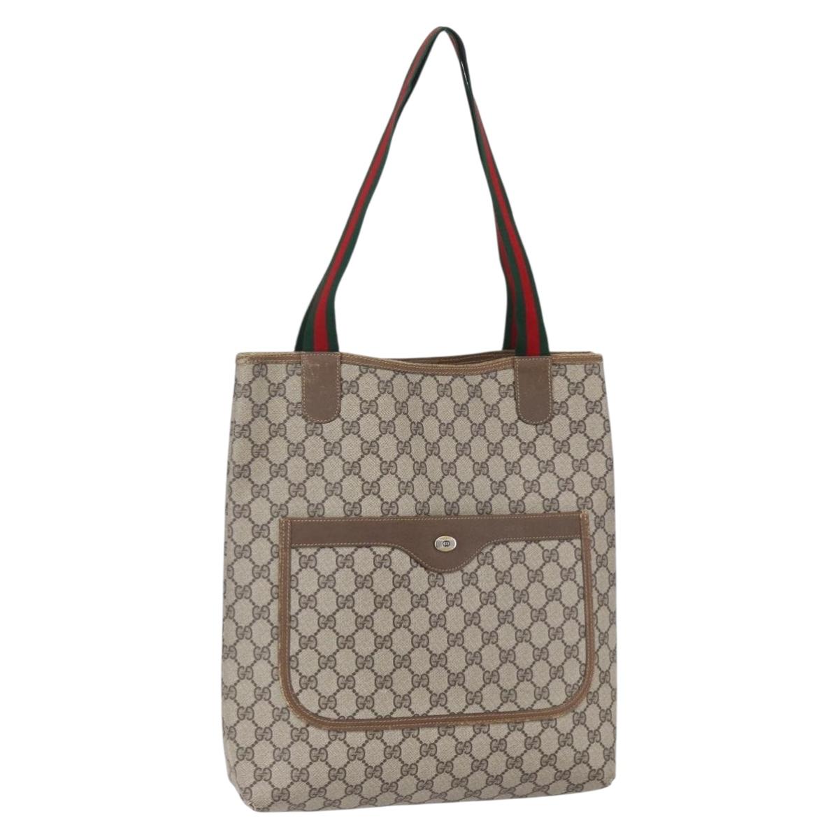 GUCCI GG Supreme Web Sherry Line Tote Bag PVC Beige Red 40 02 003 Auth 150427
