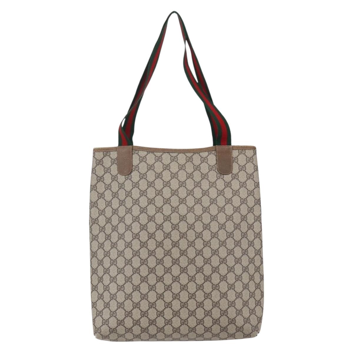 GUCCI GG Supreme Web Sherry Line Tote Bag PVC Beige Red 40 02 003 Auth 150427