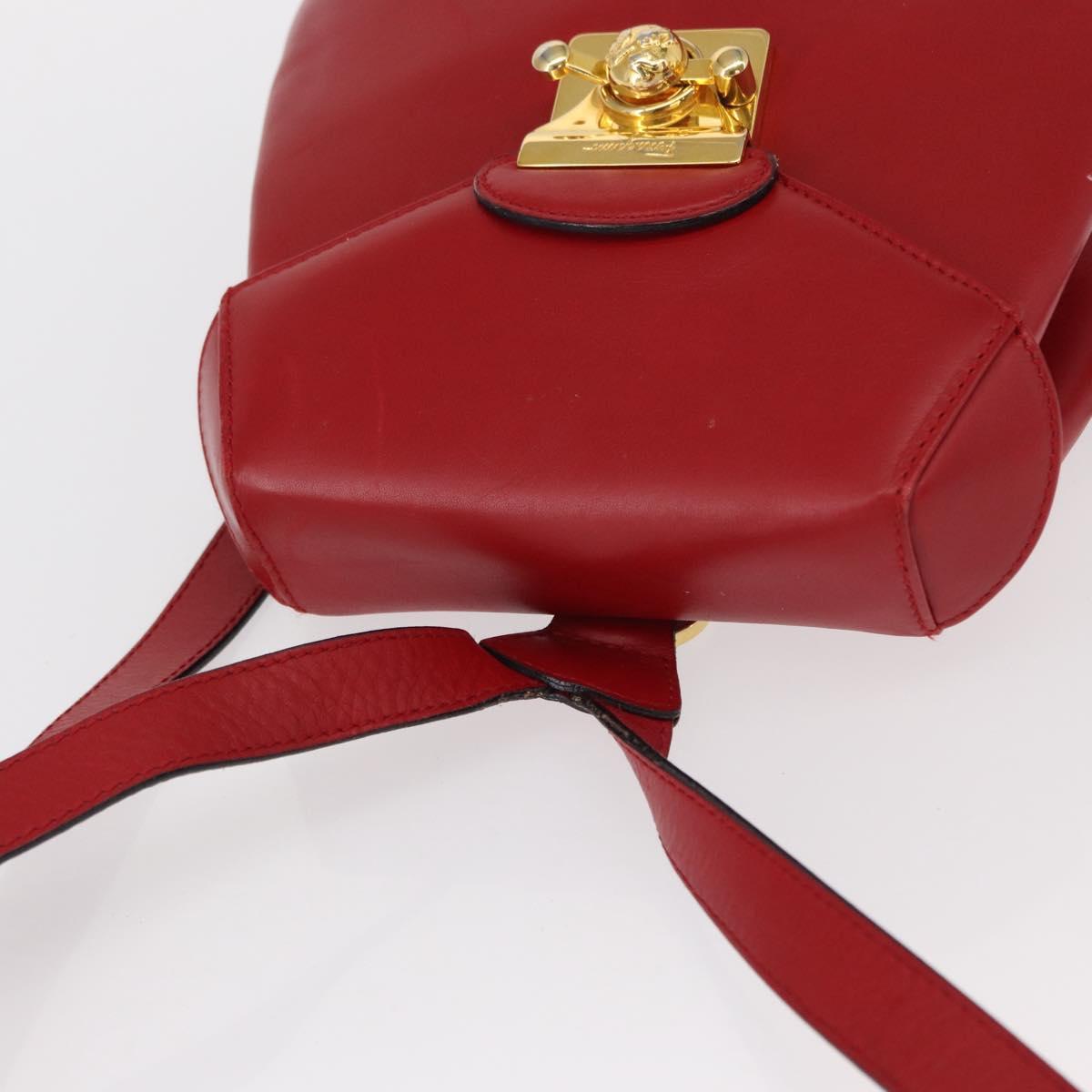Salvatore Ferragamo Backpack Leather Red Gold Auth 150428