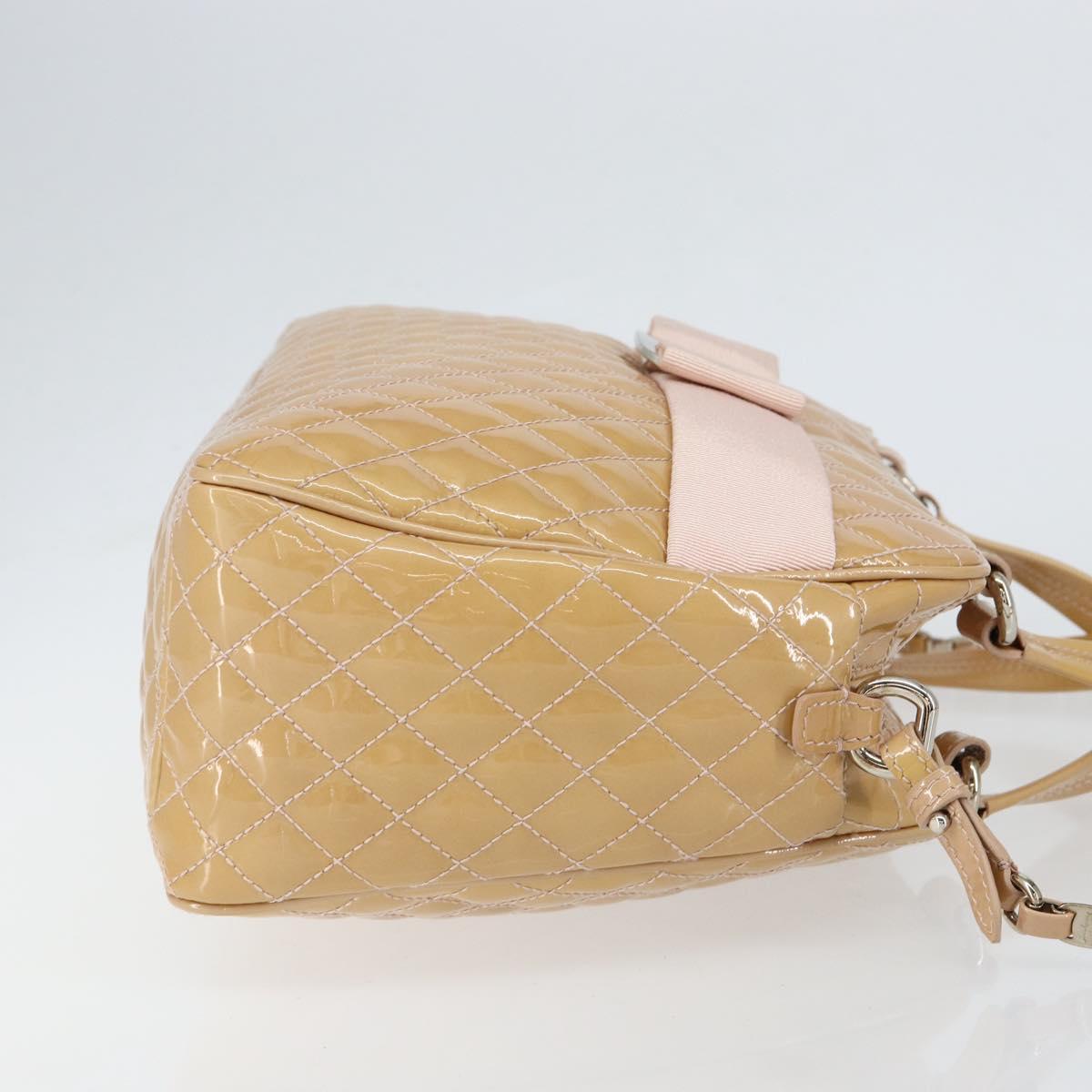 Salvatore Ferragamo Vala Hand Bag Enamel 2way Beige Silver Auth 150429