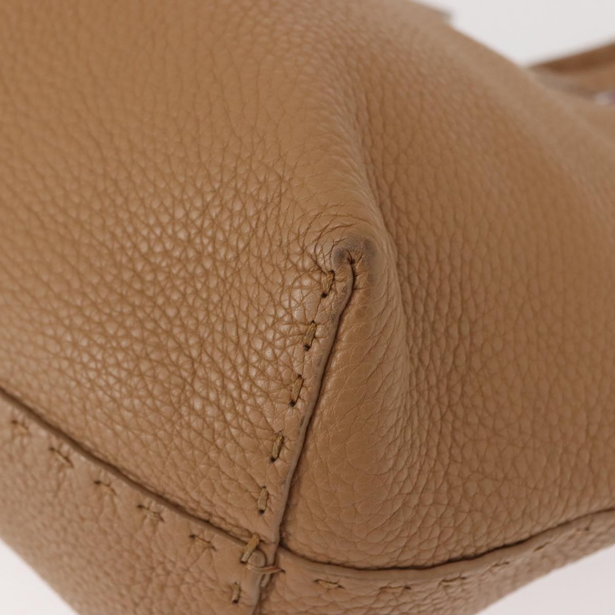 FENDI Celeria Tote Bag Leather Beige Silver Auth 150443