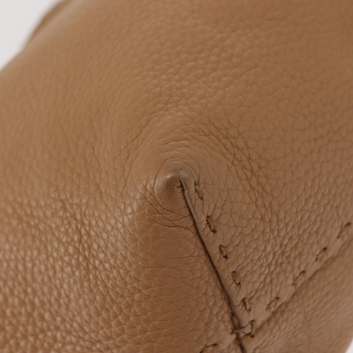 FENDI Celeria Tote Bag Leather Beige Silver Auth 150443