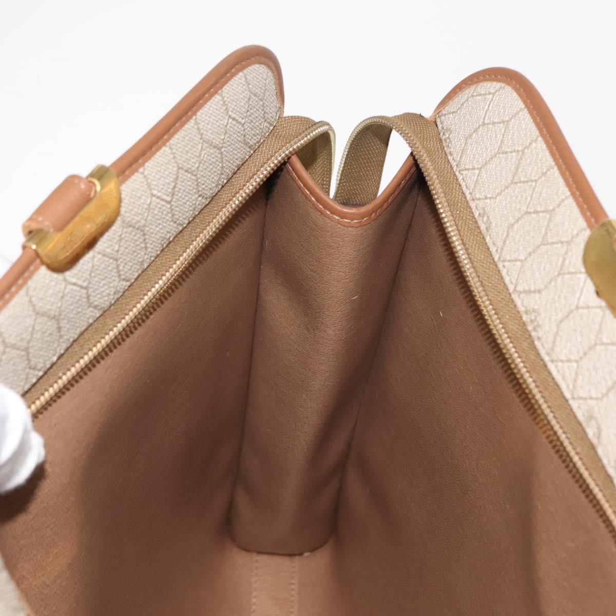 Christian Dior Honeycomb Canvas Hand Bag PVC Leather Beige Gold Auth 150446