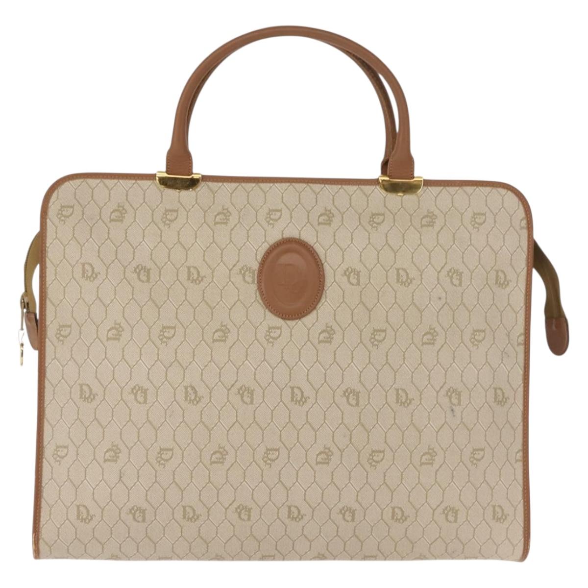 Christian Dior Honeycomb Canvas Hand Bag PVC Leather Beige Gold Auth 150446