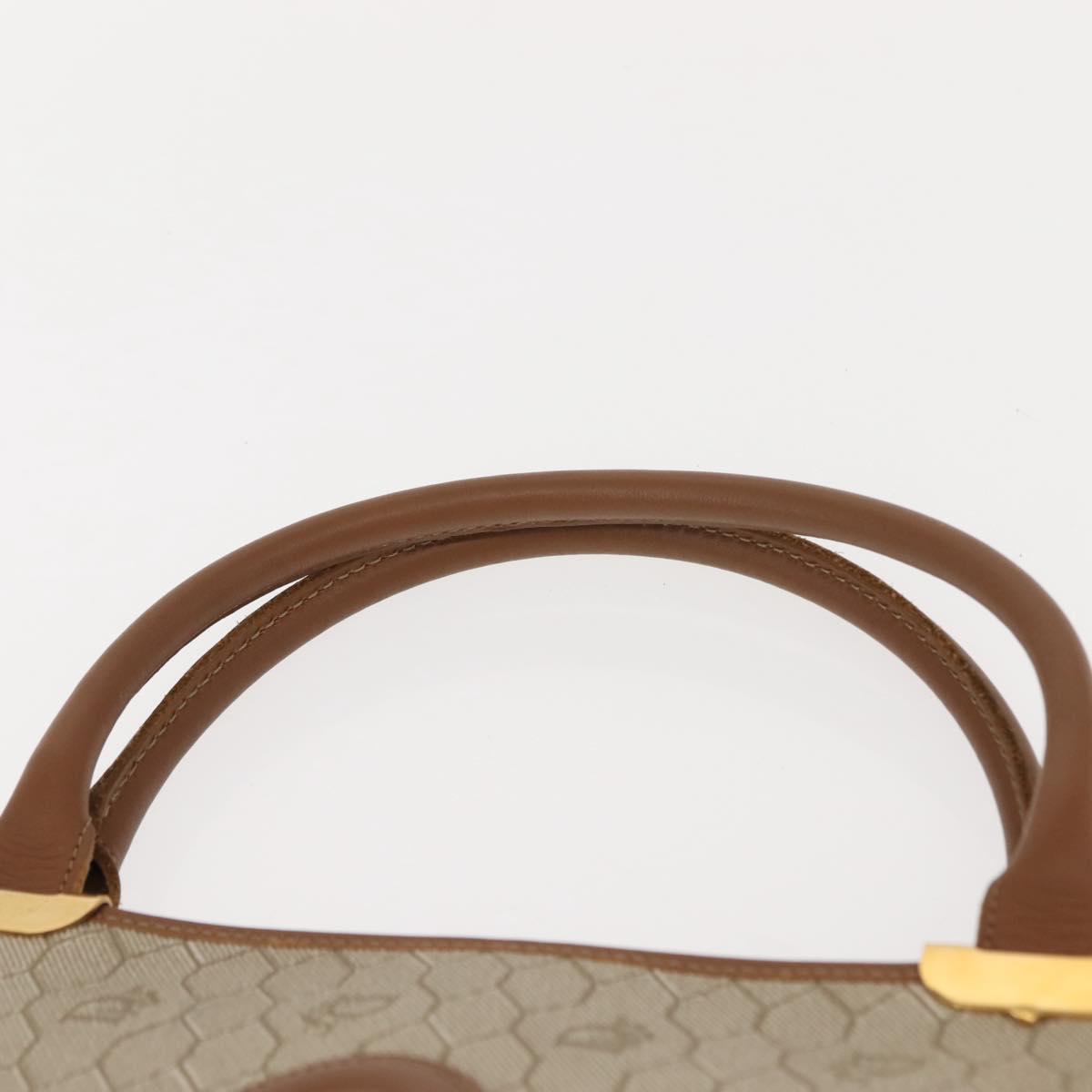 Christian Dior Honeycomb Canvas Hand Bag PVC Leather Beige Gold Auth 150446