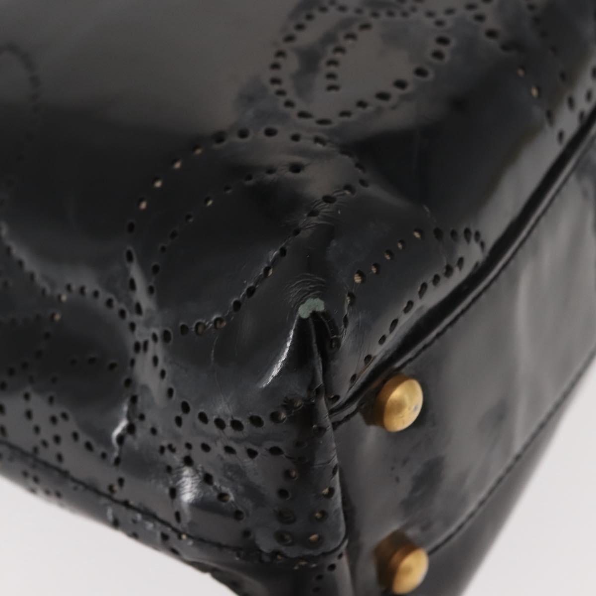 CHANEL Tote Bag Patent leather Black Gold CC Auth 150456